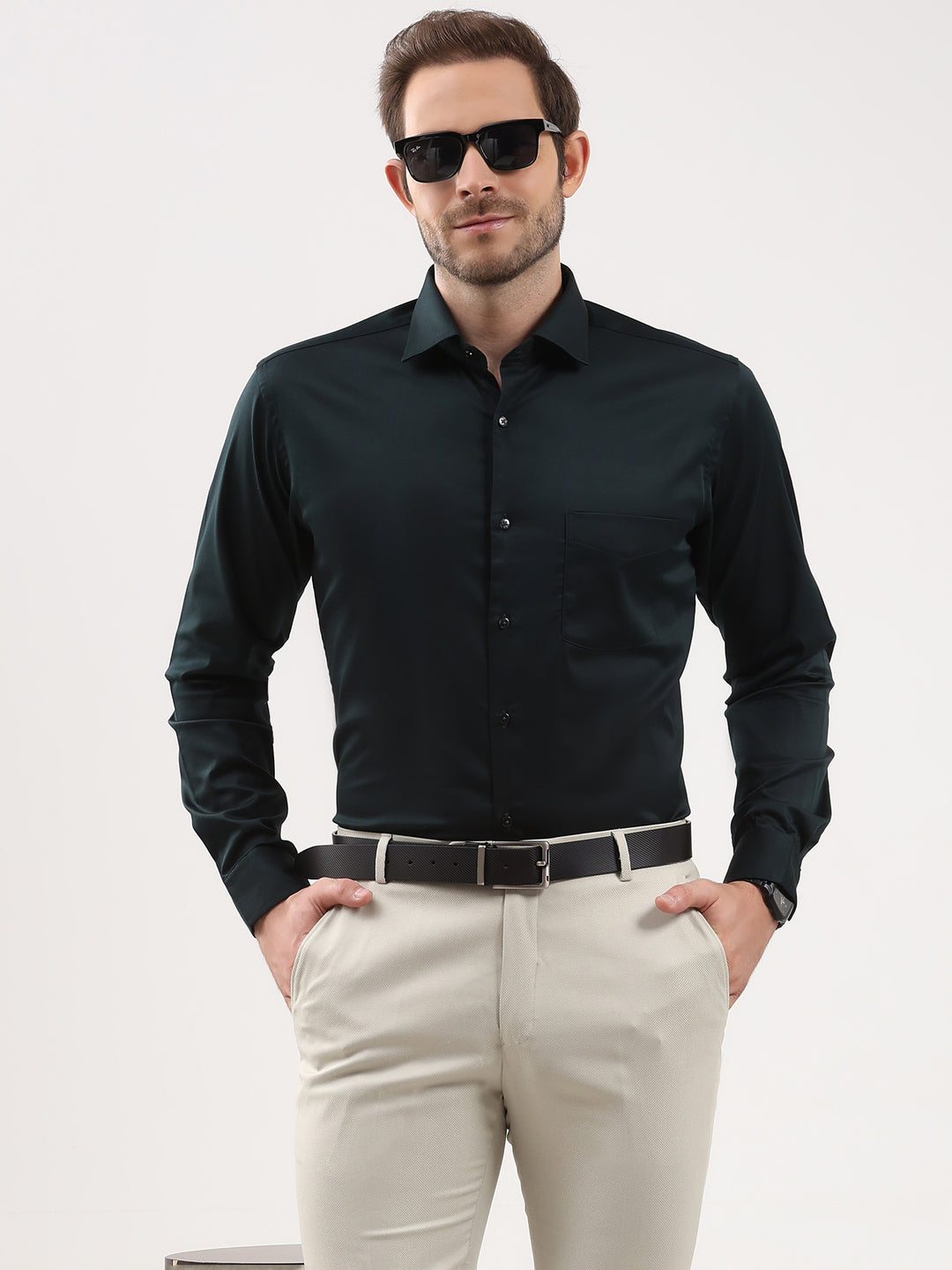 Men Solid Cotton Lycra Formal Shirt