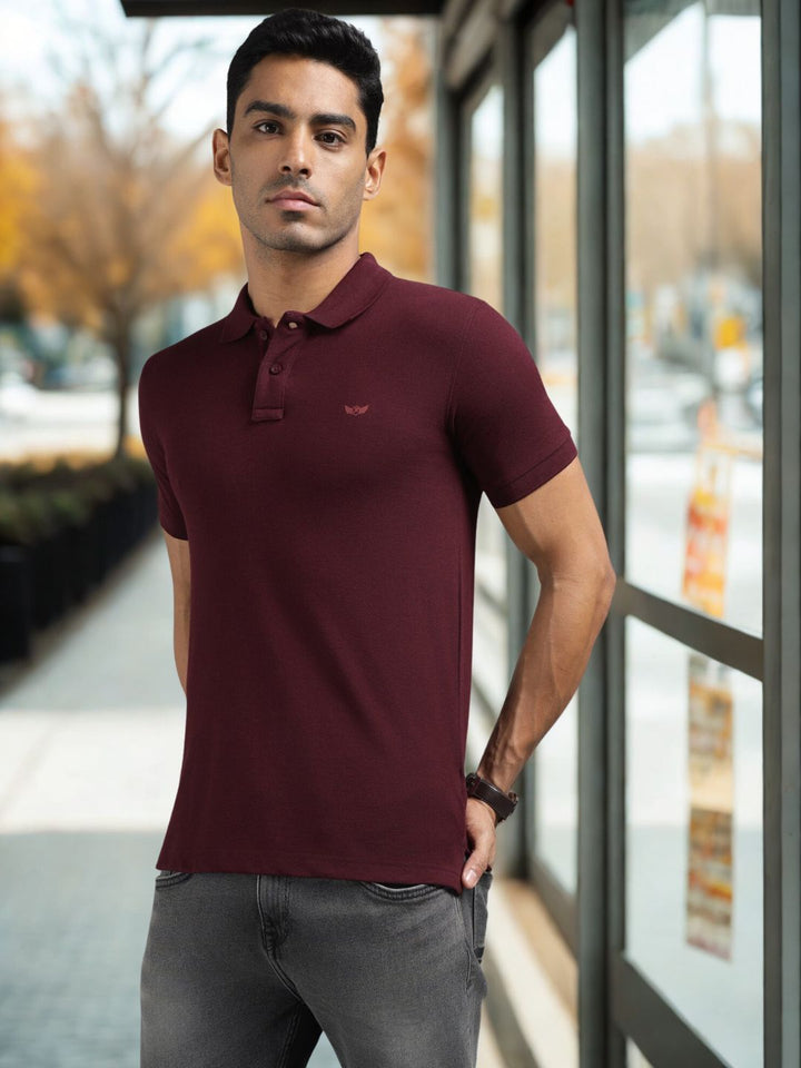 Men Maroon Regular Fit Solid Polo T-shirt