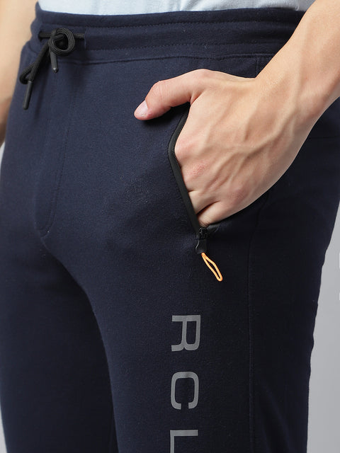 Men Navy Blue Slim Fit Mid Rise Solid Lower