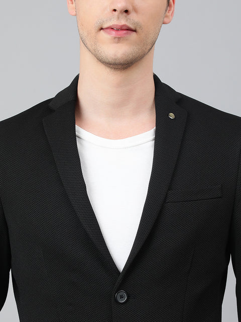 Men Black Regular Fit Solid Notched Lapel Casual Blazer
