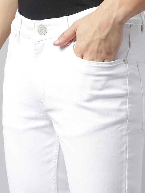 Men White Slim Fit Mid Rise Clean Look Strechable Jeans