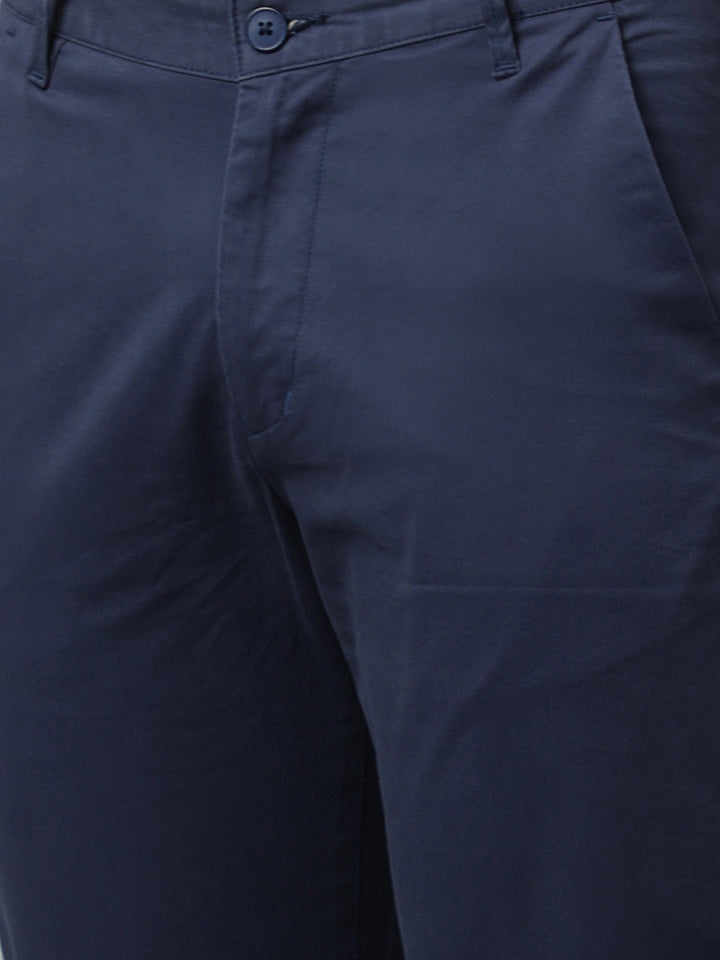 Men Navy Slim Fit Mid Rise Solid Casual Trouser