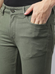 Men Olive Slim Fit Mid Rise Clean Look Strechable Jeans
