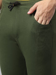 Men Olive Slim Fit Mid Rise Solid Lower