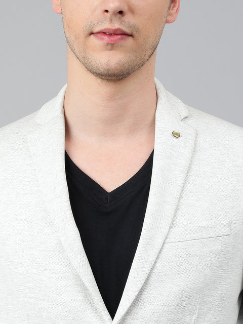 Men Off White Regular Fit Solid Notched Lapel Casual Blazer