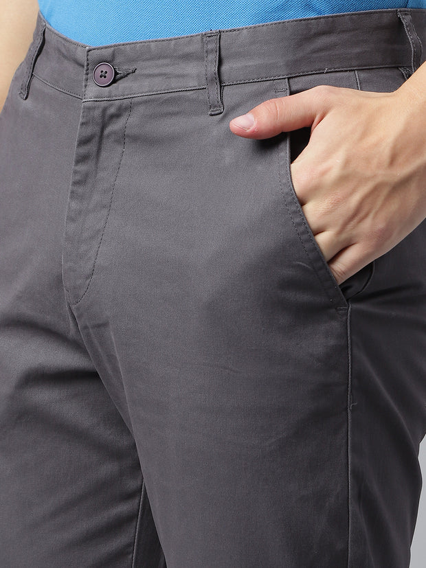 Men Dark Grey Slim Fit Mid Rise Solid Casual Trouser