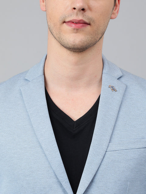 Men Sky Blue Regular Fit Solid Notched Lapel Casual Blazer