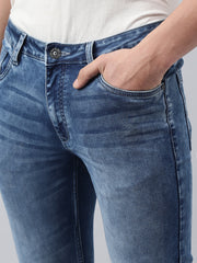 Men Mid Blue Slim Fit Mid Rise Clean Look Strechable Jeans