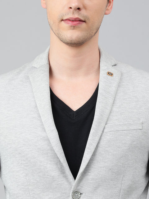 Men Grey Regular Fit Solid Notched Lapel Casual Blazer