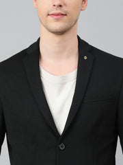 Men Black Regular Fit Solid Notched Lapel Casual Blazer