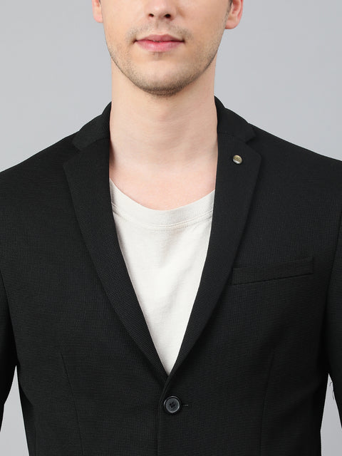 Men Black Regular Fit Solid Notched Lapel Casual Blazer