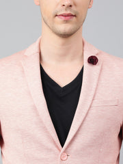 Men Peach Regular Fit Solid Notched Lapel Casual Blazer