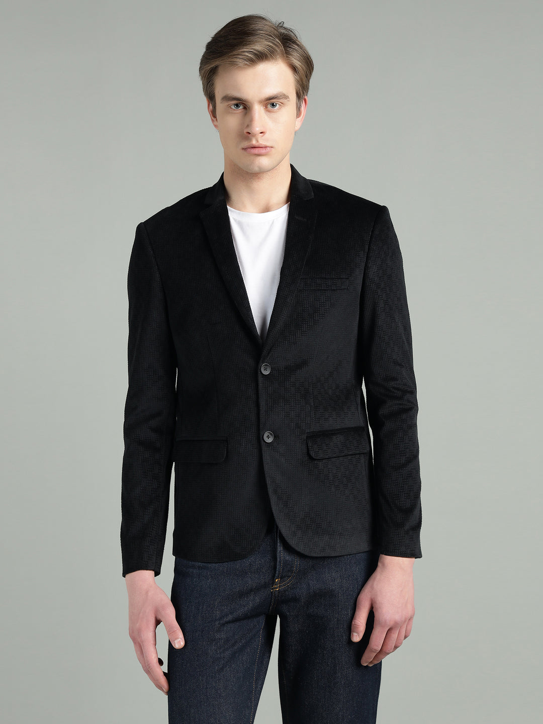 Men’s Poly Viscose Jacquard Weave Texture Slim Fit Blazer