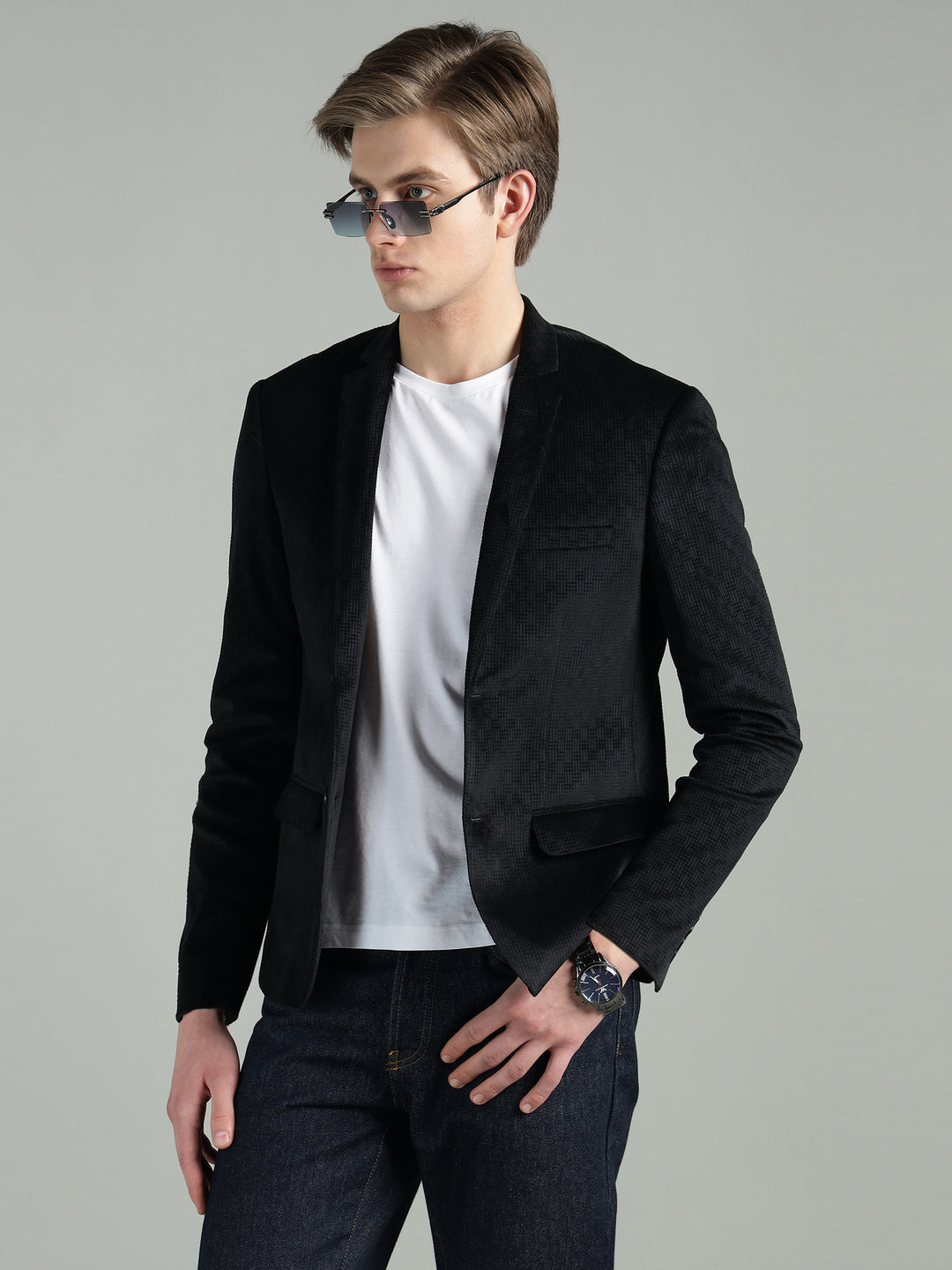 Men’s Poly Viscose Jacquard Weave Texture Slim Fit Blazer