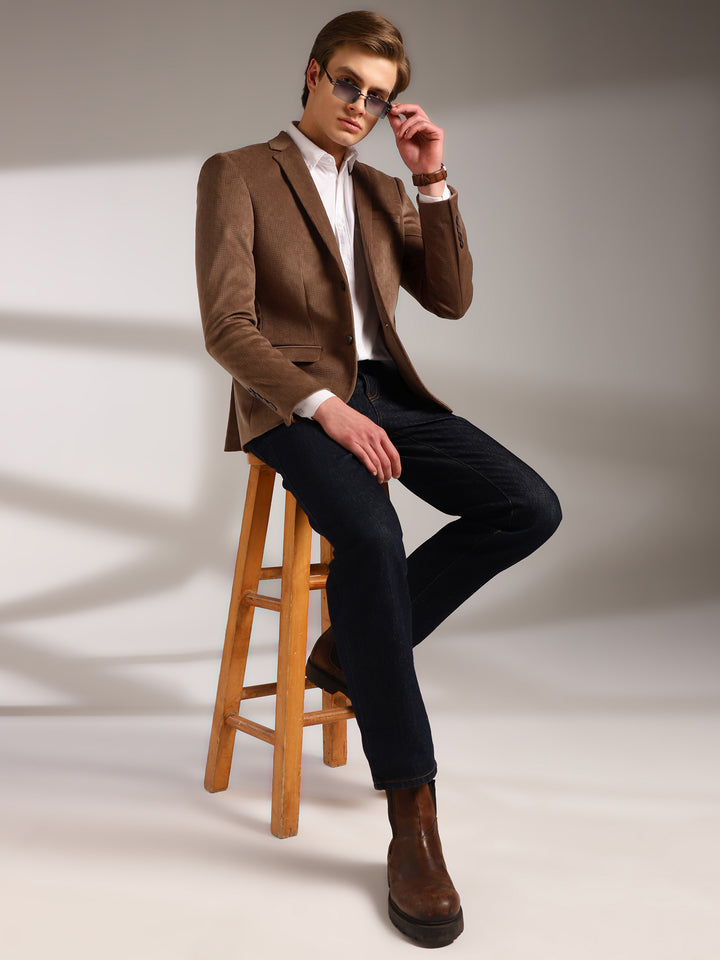 Men’s Poly Viscose Jacquard Weave Texture Slim Fit Blazer