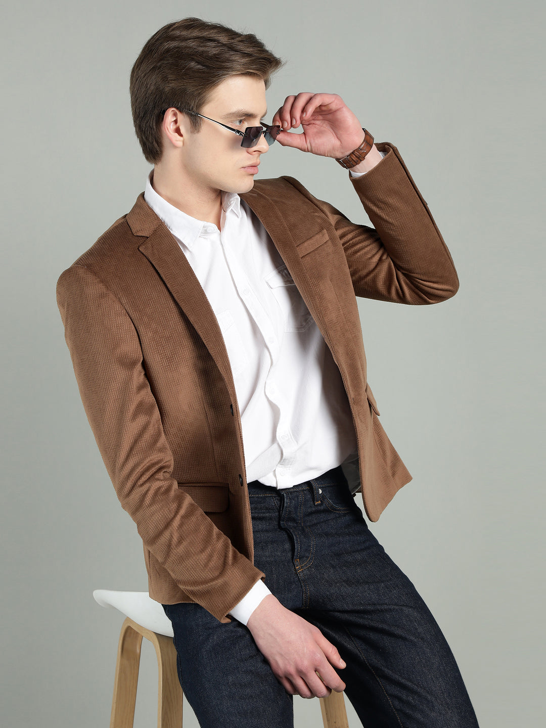 Men’s Poly Viscose Jacquard Weave Texture Slim Fit Blazer