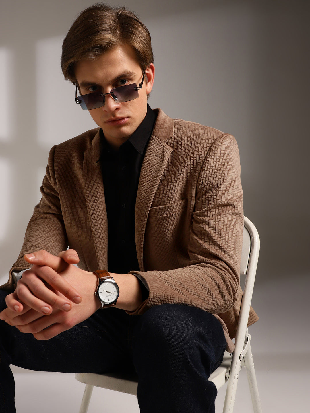 Men’s Poly Viscose Jacquard Weave Texture Slim Fit Blazer