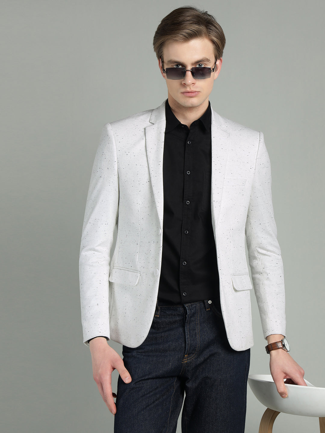 Men’s White Speckled Textured Blazer