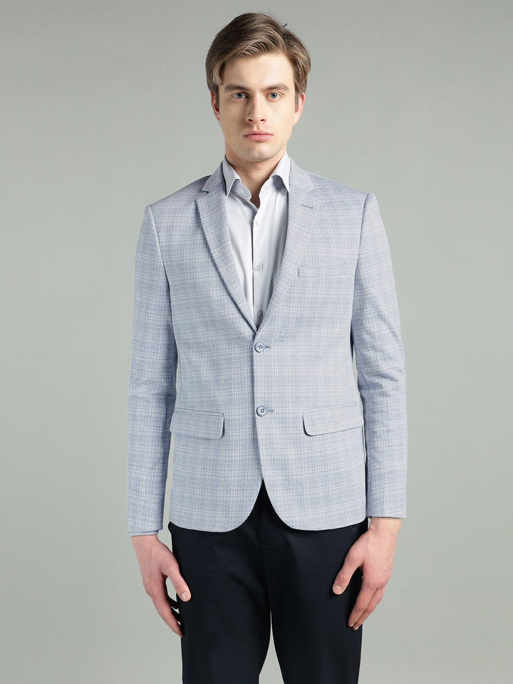 Men’s Light Grey & Light Blue Knitted Check Blazer