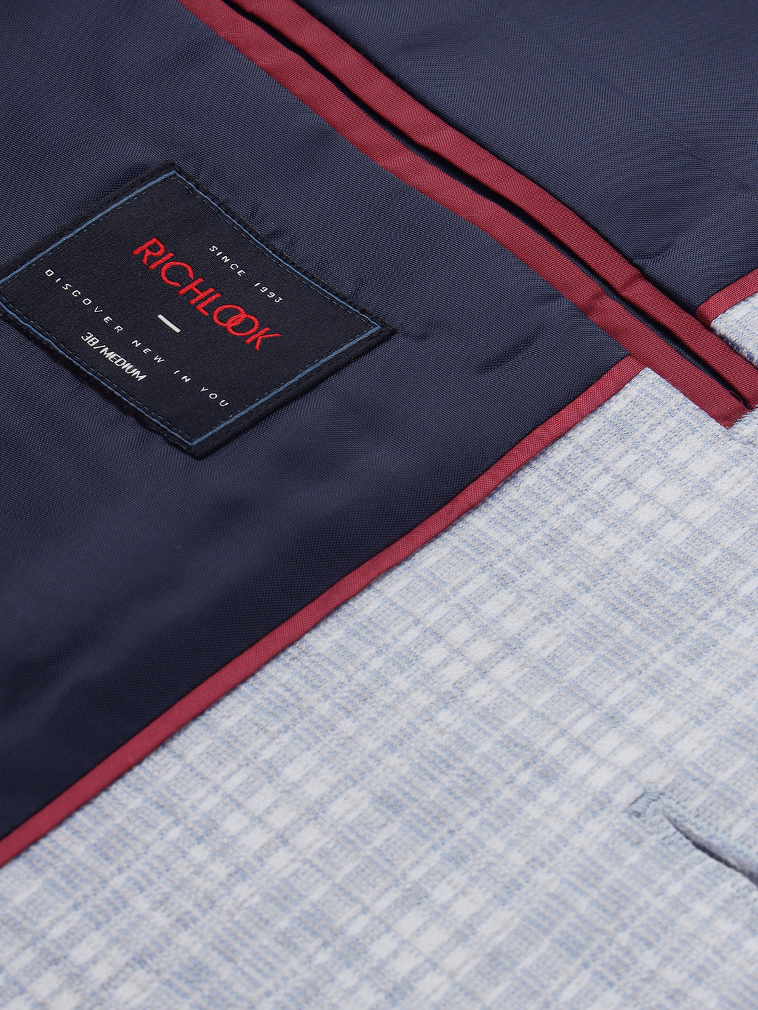 Men’s Light Grey & Light Blue Knitted Check Blazer