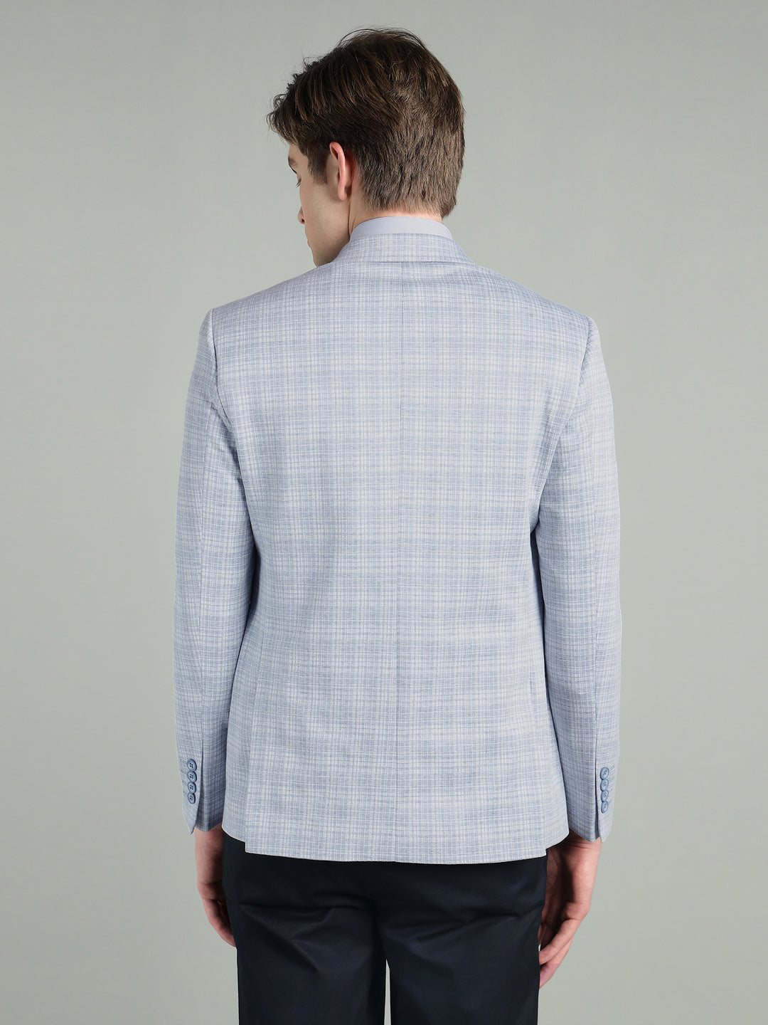 Men’s Light Grey & Light Blue Knitted Check Blazer