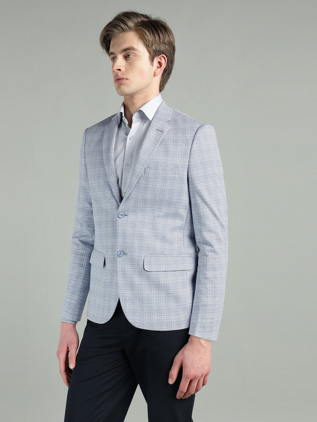 Men’s Light Grey & Light Blue Knitted Check Blazer