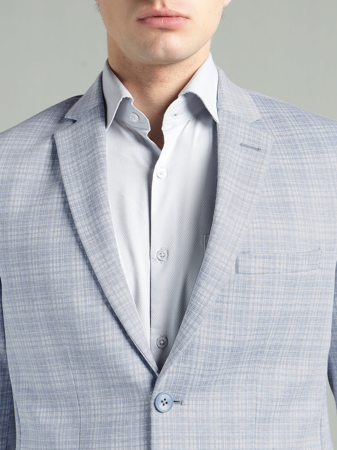Men’s Light Grey & Light Blue Knitted Check Blazer