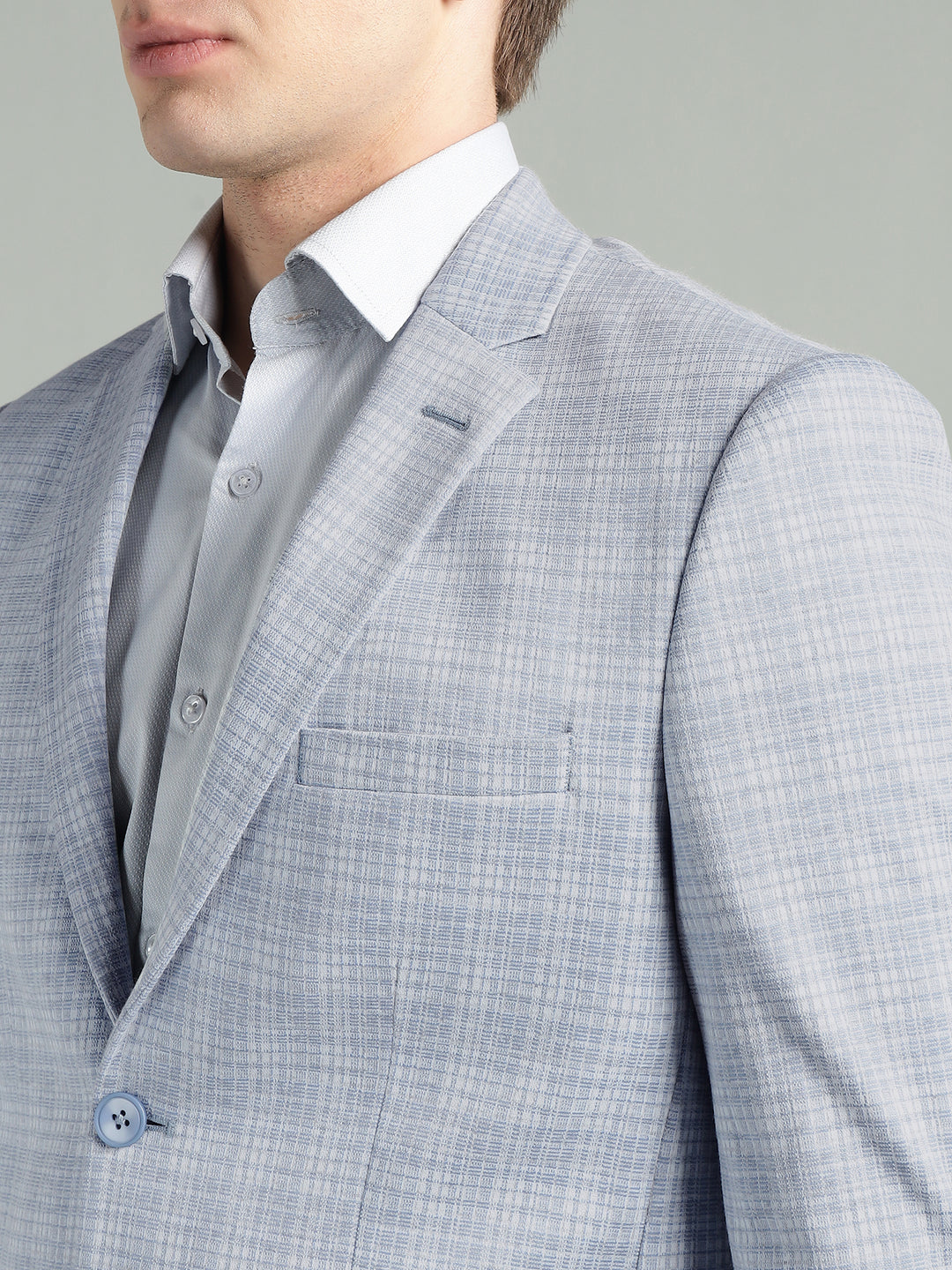 Men’s Light Grey & Light Blue Knitted Check Blazer