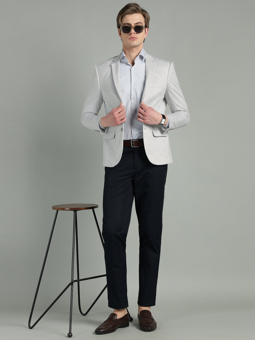 Men’s Light Grey Geometric Pattern Jacquard Blazer