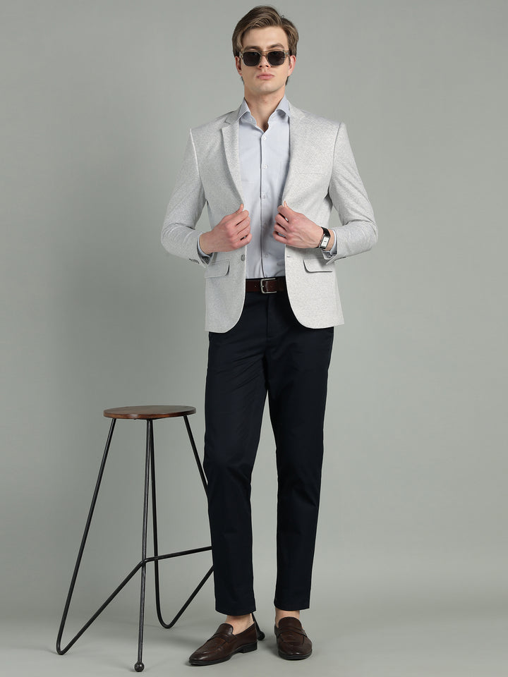 Men’s Light Grey Geometric Pattern Jacquard Blazer