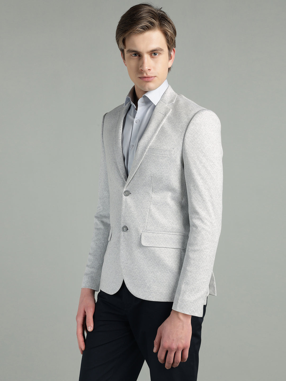 Men’s Light Grey Geometric Pattern Jacquard Blazer