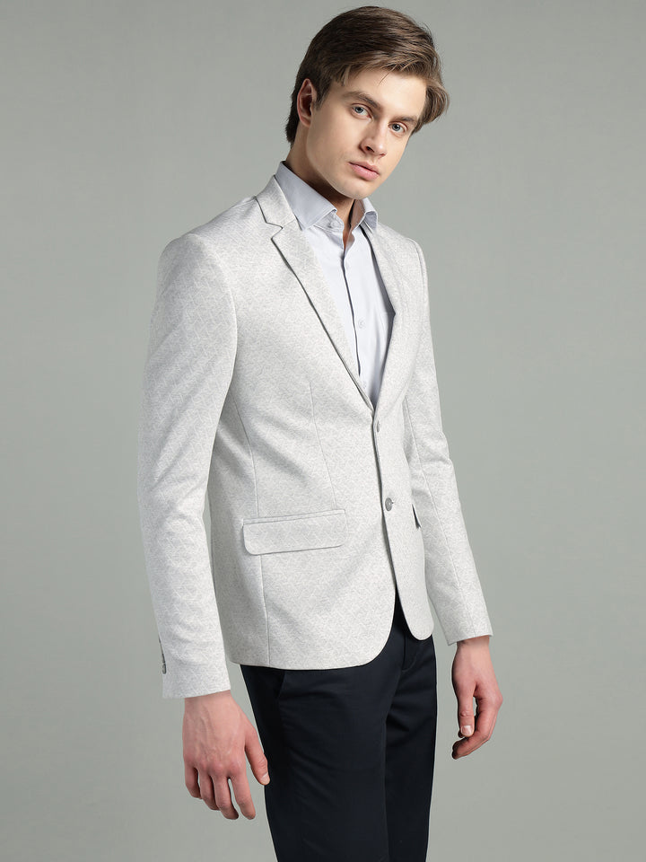 Men’s Light Grey Geometric Pattern Jacquard Blazer