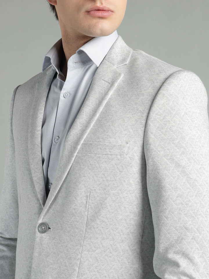 Men’s Light Grey Geometric Pattern Jacquard Blazer