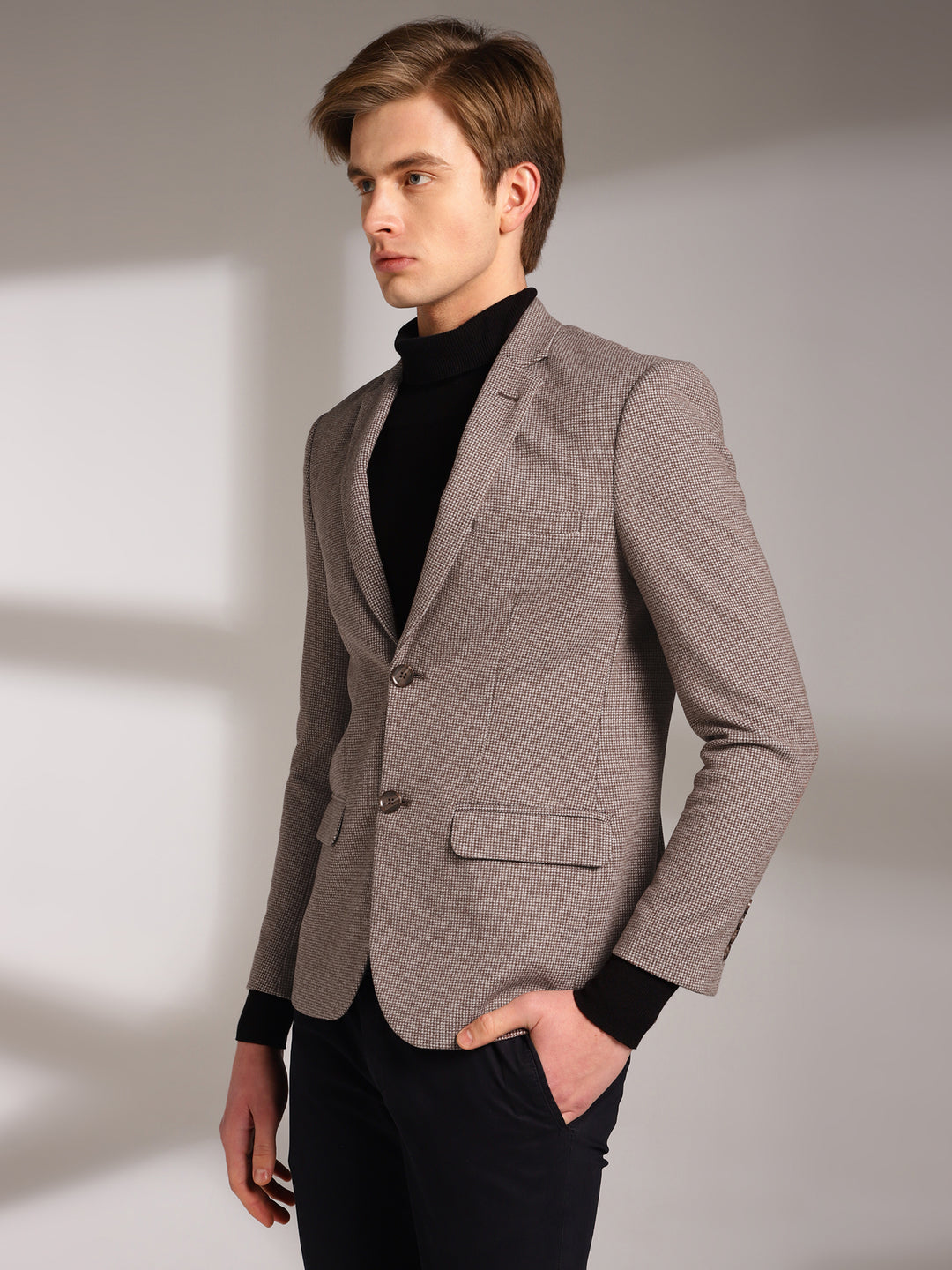 Men's Micro Houndstooth Wool-Texture Slim Fit Blazer