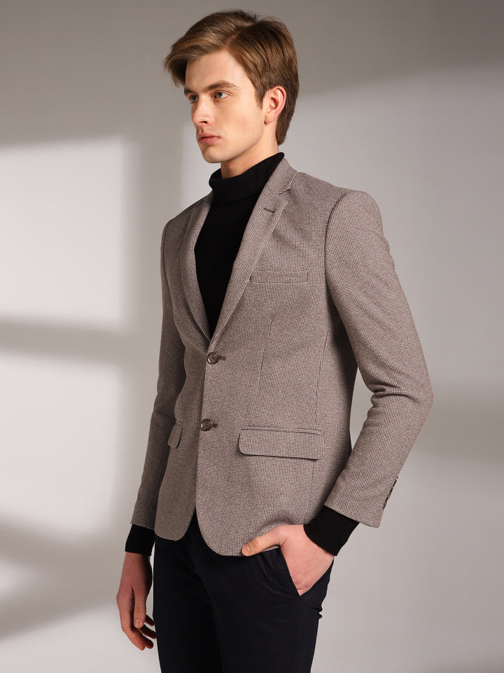 Men's Micro Houndstooth Wool-Texture Slim Fit Blazer