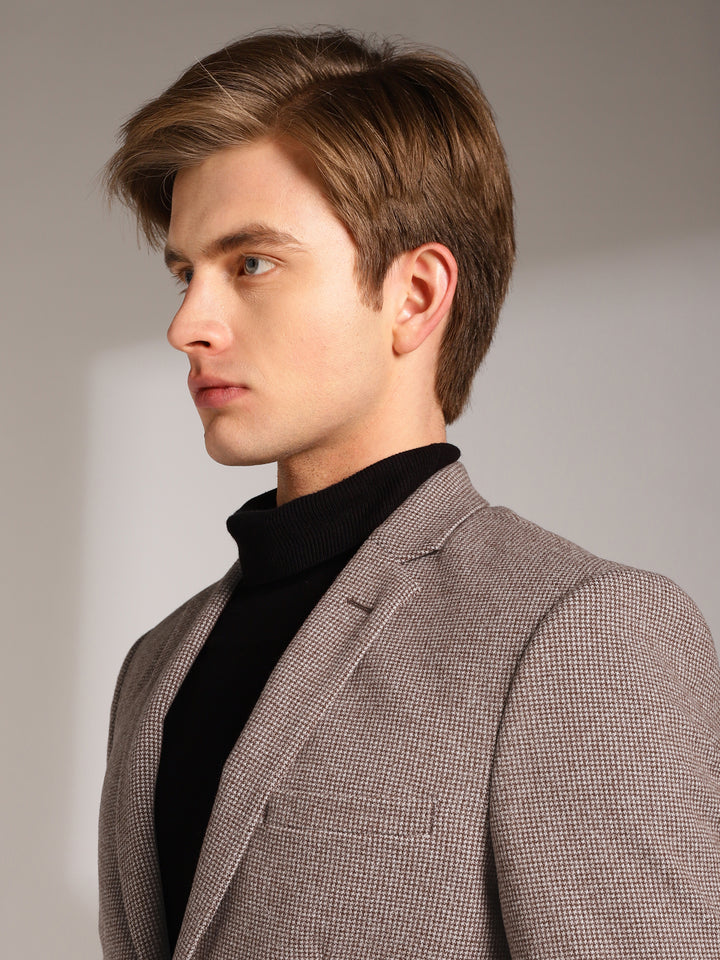 Men's Micro Houndstooth Wool-Texture Slim Fit Blazer