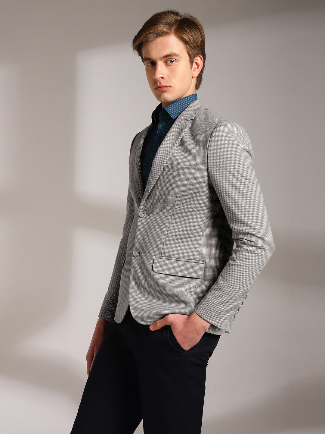 Men's Micro Houndstooth Wool-Texture Slim Fit Blazer