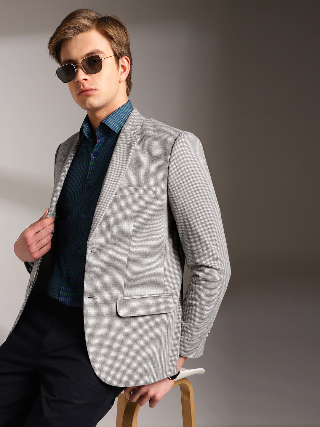 Men's Micro Houndstooth Wool-Texture Slim Fit Blazer