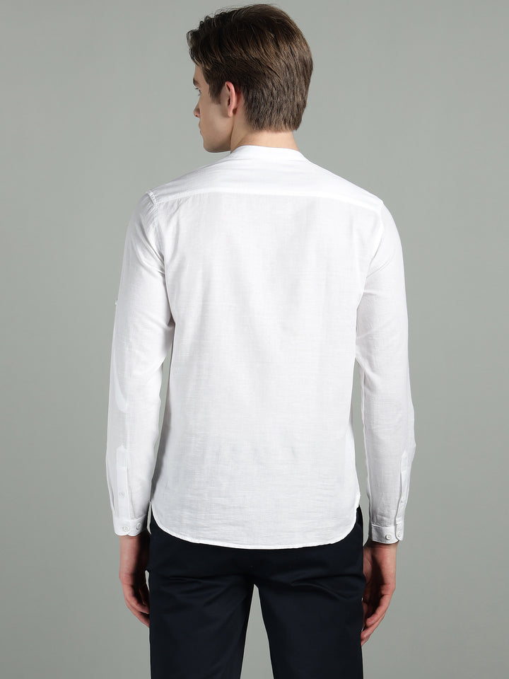 Men’s White Mandarin Collar Linen Cotton Kurta Shirt