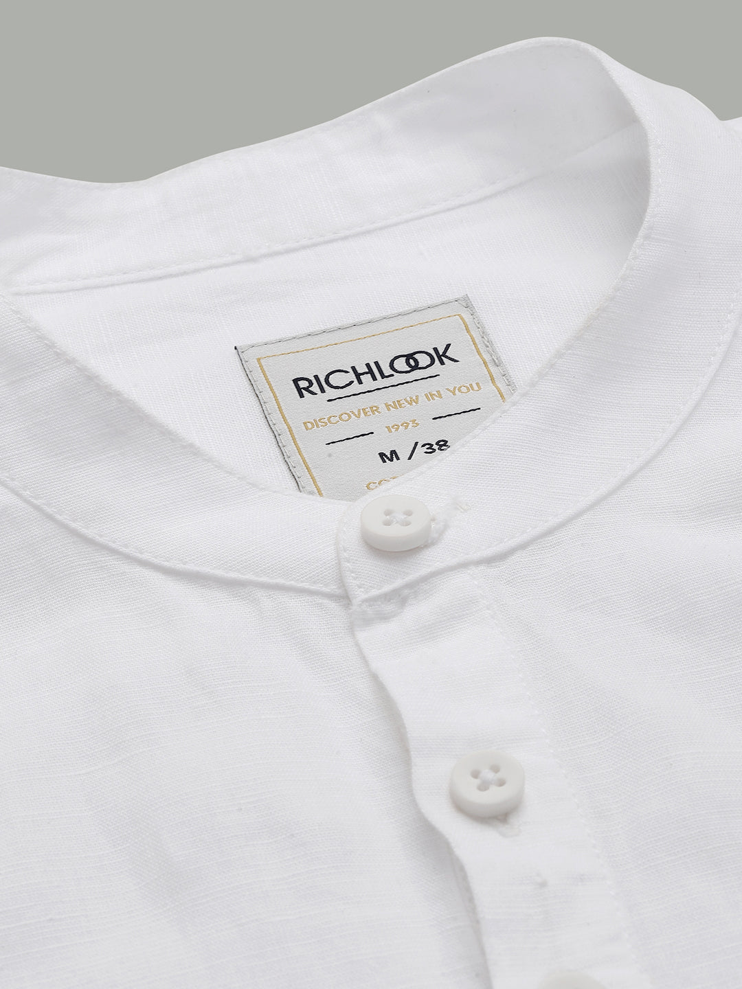 Men’s White Mandarin Collar Linen Cotton Kurta Shirt