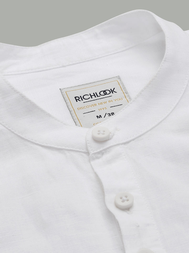 Men’s White Mandarin Collar Linen Cotton Kurta Shirt
