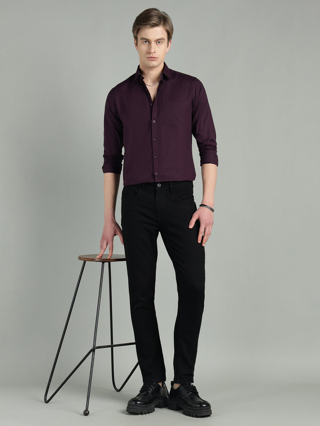 Men’s Maroon Solid Cotton Blend Casual Shirt