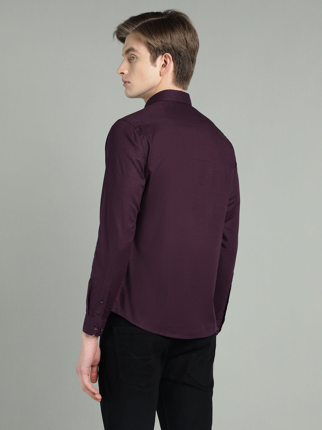 Men’s Maroon Solid Cotton Blend Casual Shirt