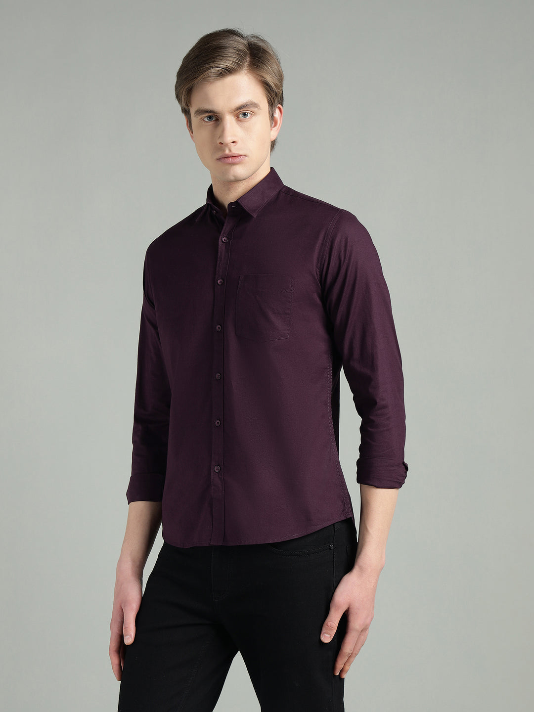 Men’s Maroon Solid Cotton Blend Casual Shirt