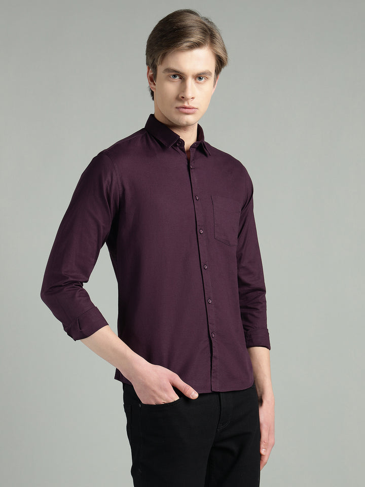 Men’s Maroon Solid Cotton Blend Casual Shirt