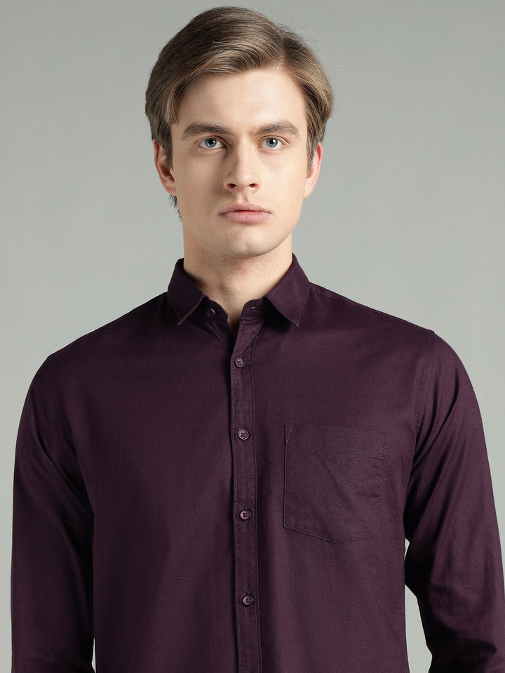 Men’s Maroon Solid Cotton Blend Casual Shirt
