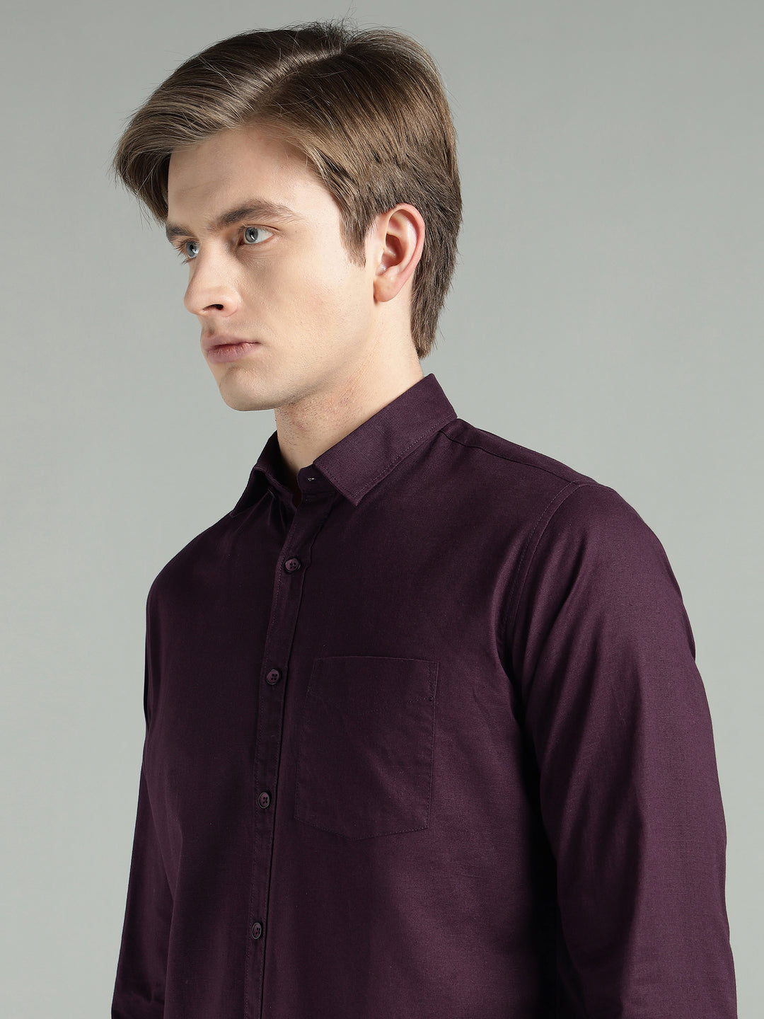 Men’s Maroon Solid Cotton Blend Casual Shirt