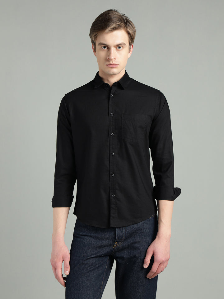Men’s Black Solid Cotton Casual Shirt