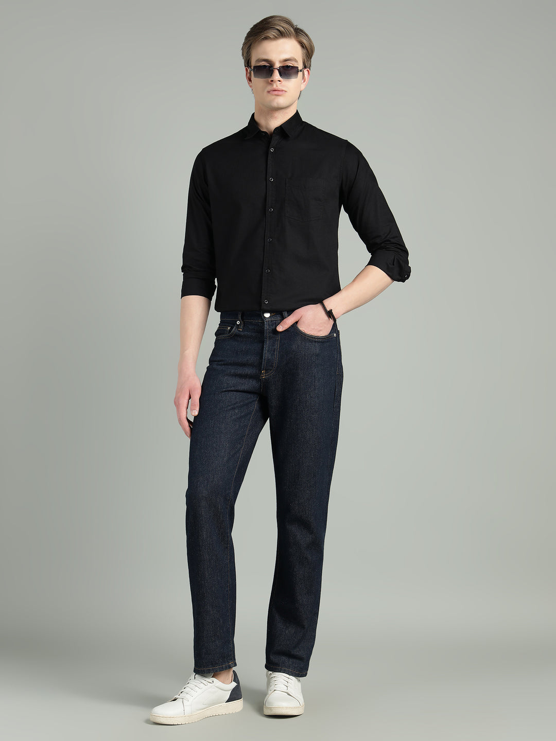 Men’s Black Solid Cotton Casual Shirt