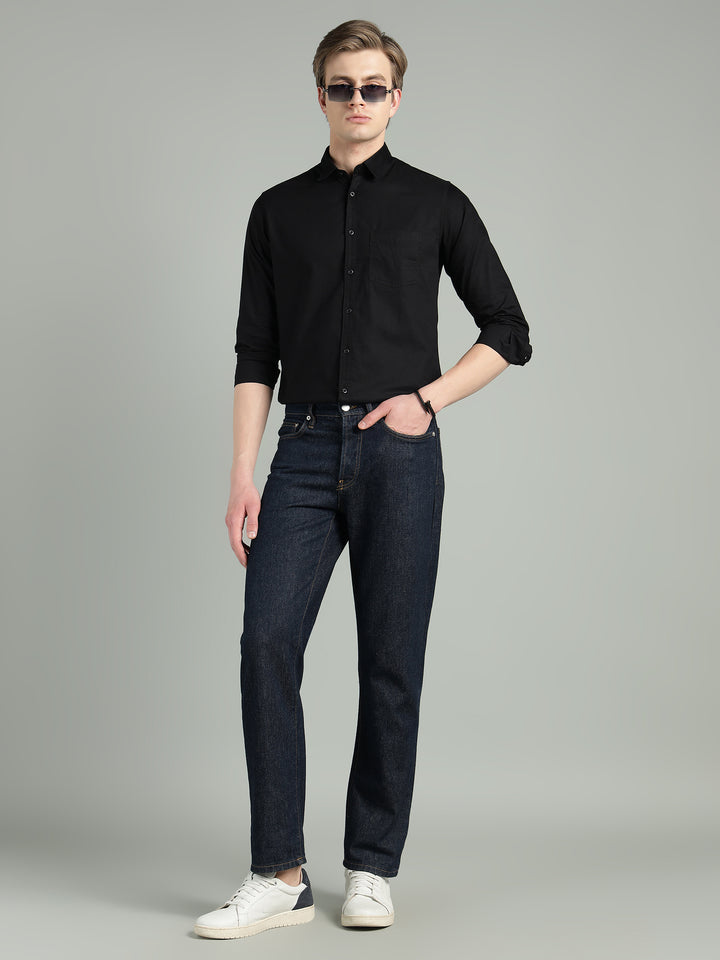 Men’s Black Solid Cotton Casual Shirt